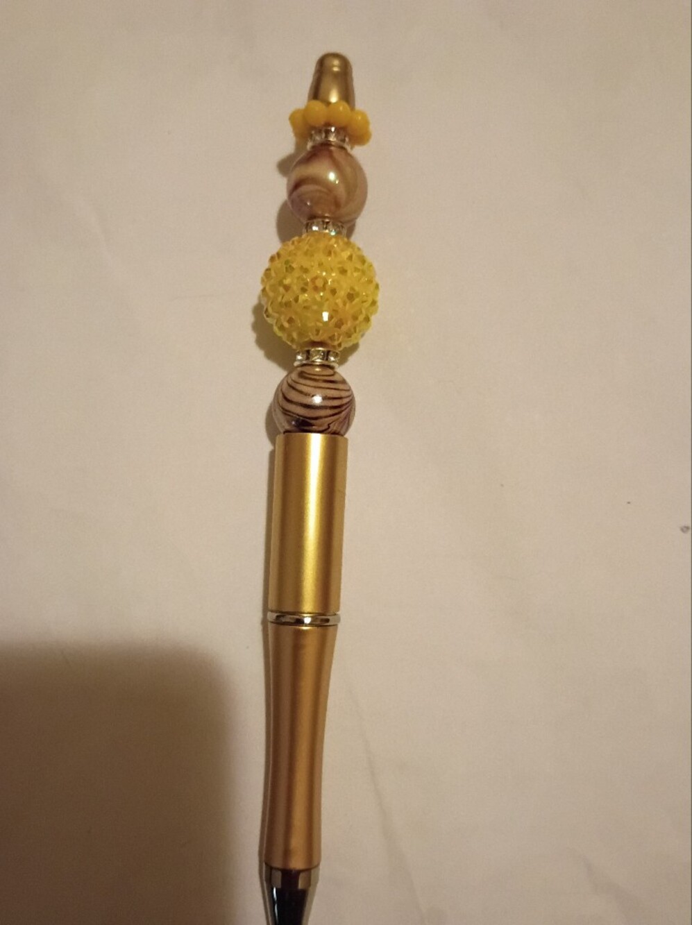 Gold-Tone Beaded Women’s Accessory Pen with Yellow Crystal Accent